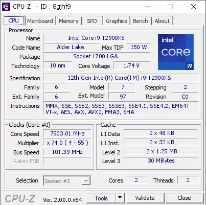 Intel Core i9-12900KS разогнали до рекордных 7,5 ГГц