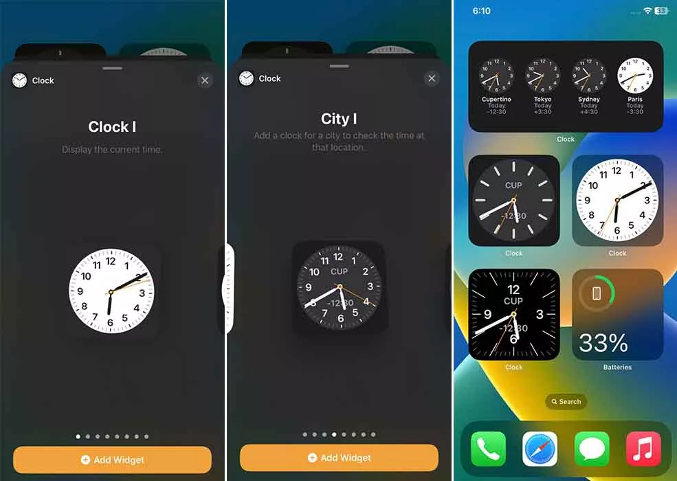 Сравнение: виджеты часов в Android 14, One UI 6, iOS 17, HarmonyOS 4