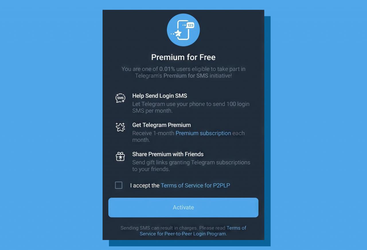 Telegram предлагает получить подписку Premium за услугу